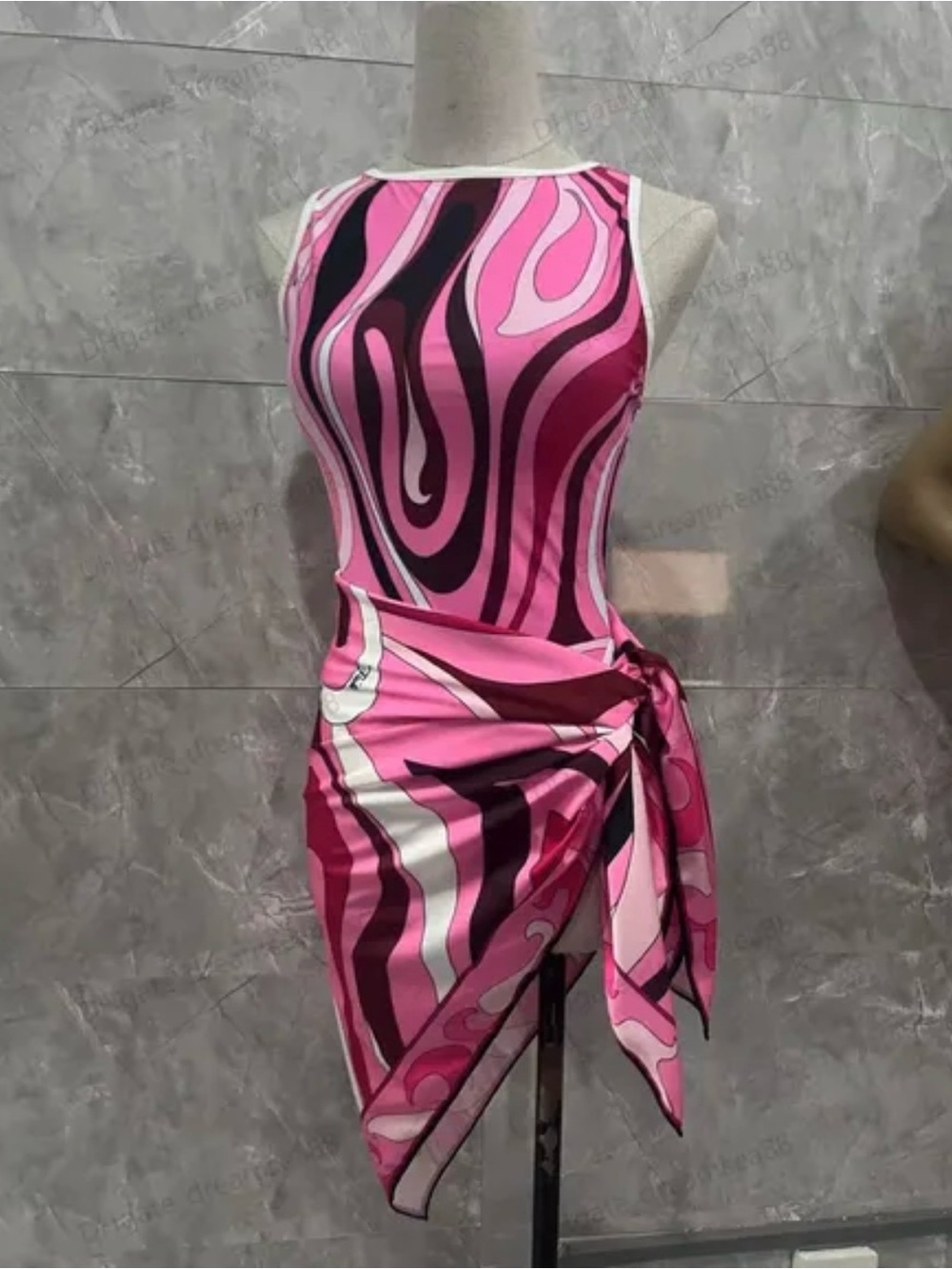 Emilio Pucci Pink Swirl One-Piece Swimsuit with Matching Sarong